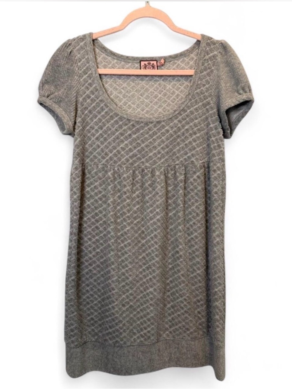 Juicy Couture Y2K Gray Terry Cloth Diamond Knit Babydoll Mini Dress Medium